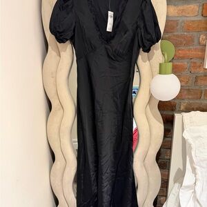 Black Puff-Sleeve V-Neck Dress